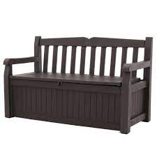 Keter Eden 70 Gal Outdoor Garden Patio Deck Box Storage Bench In Brown 213126 The Home Depot Patio Storage Bench Patio Storage Outdoor Storage Bench