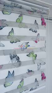 Kelebek Desen Zebra Perde Pembe Yesil Siyah Siyah Yesil Pembe Zebra Kelebekler Perde