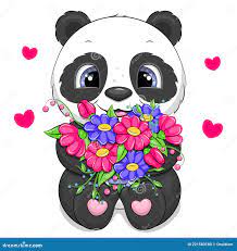 симпатичная мультяшная панда с букетом цветов. Иллюстрация штока -  иллюстрации насчитывающей браслетов, художничества: 221583180
