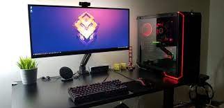 My Battle Station Needs A Simple Black And Red Wallpaper Gaming Setup Gaming Computer Setup Computer Setup Gaming Computer Desk