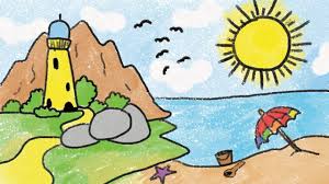 How to draw a sea beach scenery step by step. Simple Beach Drawing For Kid Youtube