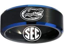 Florida Gators Ring Uf Gators Logo Ring Black And Blue Ring Tungsten Wedding Band Sizes 6 13 Available Customize Wi College Rings Gator Ring Custom Rings