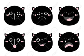 Maybe you would like to learn more about one of these? Cute Black Cat Set Round Face Head Funny Cartoon Kawaii Baby Characters Emotion Collection Happy Surprised Crying Sad Angry Smiling Wink Showing Tongue White Background Flat Design Vector Royalty Free Cliparts Vectors