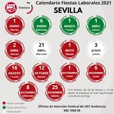 En la hoja de cálculo encontrarás los calendarios laborales del 2021 para las principales ciudades de cataluña, incluida barcelona. Ugt Andalucia Calendario Laboral 2021 Sevilla Facebook