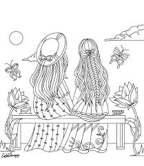 Girls Sitting On A Bench Coloring Page Color Therapy App Coloring Pages Cute Coloring Pages Color Therapy App