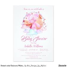 Sweet Cute Unicorn Watercolor Girl Baby Shower Baby Shower Invites For Girl Girl Baby Shower Watercolor Girl