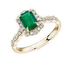 4ct emerald cut green emerald & diamond engagement ring 14k yellow gold finish. Emerald Cut Emerald Ring With Diamond Halo In 14k Yellow Gold Blue Nile
