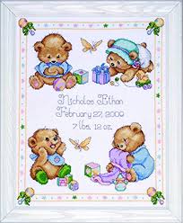 Animals antique prints artecy mini stitches asian patterns australian baby / children blackwork celtic cross stitch cross stitch alphabets cross stitch bookmarks cross stitch borders cross stitch cards cross stitch samplers cushions cute and country fantasy & mystical flowers. Amazon Com Tobin T21711 Baby Bears Birth Record Counted Cross Stitch Kit