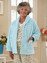 1940s rayon bed jacket with cotton net lace & pockets. Bed Jackets Jackets