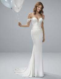 Fit And Flare Gown With Off The Shoulder Drape Sleeves Complete With Embroidered Thread Beading And Back Zipper Raffa Drape Sleeves Dresses Wedding Dresses