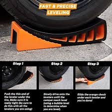 A larger amount off may require two blocks, etc. Levelers Faster Camping Leveling Than Rv Leveling Blocks Curved Rv Levelers With Camper Wheel Chocks For Travel Trailers Carmtek Camper Leveler Kit 2 Pack Rv Parts Accessories