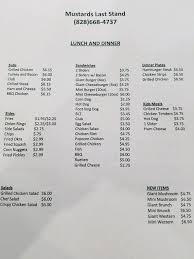 I personally love the mango water ice, but there are just so many flavors to choose from. Online Menu Of Mustard S Last Stand Old Fort Nc