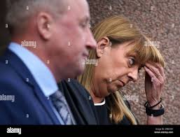 Linda and Stuart Allan parents of Katie Allan as they speak to the media  after a first court hearing at Falkirk Sheriff Court for the Fatal Accident  Inquiry into Katie Allan and