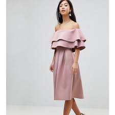 Asos Petite Ruffle Off Shoulder Midi Dress 1 105 Ars Liked On Polyvore Featuring Dresses Petite R Petite Red Dress Red Dress Short Red Off Shoulder Dress