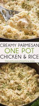 Creamy Parmesan One Pot Chicken And Rice The Salty Marshmallow Recipe Easy Chicken And Rice Recipes Easy One Pot Meals