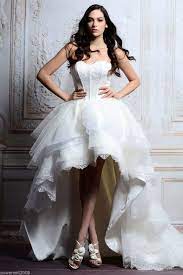2019 Elegant Hi Lo Wedding Dress New Elegant White Strapless Lace Wedding Dress High Low Long Bridal Dress Wedding Dresses High Low Short Wedding Dress Hi Lo Wedding Dress