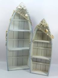 Shabby Style Seaside Nautical Theme Set Of Two Boat Shape Shelf Units Shells Nautical Home Seaside Bathroom Decor