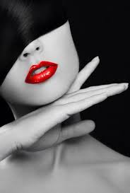 Black And White Red Lipstick Woman With Hair Covering Eyes Red Lipstick Color Splash Photography Red Lips Color Splash