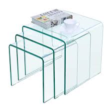 The dimensions of the bow coffee table set of 3 are 70 x 70 x 31 cm, 100 x 100 x 19 cm and 100 x 100 x 25 cm. Framodo Bent Glass Coffee Table Set Of 3 Pcs Stacking Nesting End Side Tables Set Living Room Clear Tempered Glass Amazon In Home Kitchen