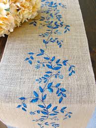 Blue Flowers Wedding Table Runner French Country Wedding Linens Burlap Table Runner Hand Painted Vintage Wedding Table Runner Table Runners Wedding Burlap Table Runners Crochet Table Runner