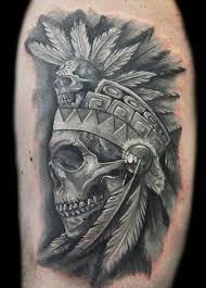 Skull Tattoo By Max Pniewski Post 12520 Aztec Tattoo Aztec Tattoo Designs Indian Skull Tattoos