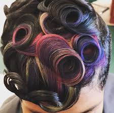 It is also a great way to add volume to thinner hair, as pin curls give great body when teased out just right. Short Haircuts Creative Colored Pin Curls Via Salonchristol Blackhairinformat Beauty Haircut Home Of Hairstyle Ideas Inspiration Hair Colours Haircuts Trends