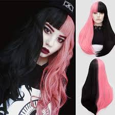 Top 5 positive customer reviews for black hair with pink ombre. Amazon Com Blue Bird Synthetic Long Straight Hair For Women Fashion Half Black And Half Pink Color Wigs With Bangs Natural Wavy Wig For Girls Cosplay Party Show Health Personal Care