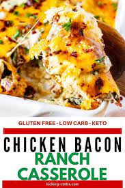 This Keto Chicken Bacon Ranch Casserole With Spinach And Cream Cheese Is Easily My Favorite Chicken Bacon Ranch Casserole Low Carb Meals Easy Low Carb Chicken