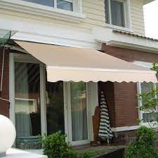 Amazon Com Goplus Manual Patio 8 2 6 5 Retractable Deck Awning Sunshade Shelter Canopy Outdoor Beige Patio L Canopy Outdoor Patio Canopy Deck Awnings
