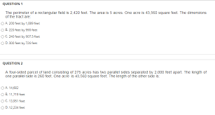 Since you are only going to be at 1.5 feet, each square yard is equal to 1/2 cubic yard, so to figure the cubic yards divide sq.yds. Solved Question 1 The Perimeter Of A Rectangular Field Is Chegg Com