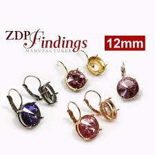 Fits 2) 4.5mm round stones or.35 carat diamonds. Round 12mm Lever Back Earrings Setting Fit Swarovski 1122