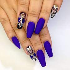#naildesignsjournal #nails #nailart #naildesigns #coffinnails #coffinnaildesigns #coffinnailshapes. Matte Royal Blue Nails With Gold Matte