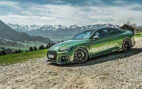 Download Wallpapers Audi Rs5 Coupe 2018 Rs5 R Abt Green Sports Coupe Tuning Black Wheels Mountain Landscape Tuning Rs5 Aud Ruedas Negras Cupe Audi Rs5