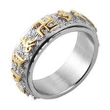 Hzman Men S Women S Tibetan Buddhist Mantra Om Mani Padme Hum 8mm Stainless Steel Spinner Ring Wedding Band Amaz Wedding Ring Bands Wedding Rings Rings For Men