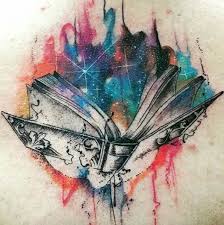 Watercolor Style Painted Mystical Magic Book Tattoo Stylized With Colorful Shine Book Tattoo Literary Tattoos Tattoos