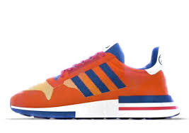 This shoe comes with an orange upper, three denim stripes, and a white adidas boost sole. Adidas X Dragonball Z Shoes Dragonballz Amino