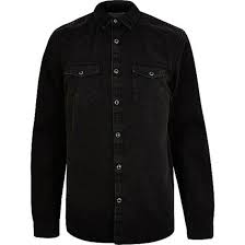 China Black Western Denim Men Long Sleeve Shirt China Men