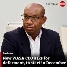 CEO-designate for the Water and Sewerage Authority, Keithroy Halliday, will  now assume office