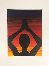 Yoga Lotus Pose Silhouette Sunset Acrylic Painting Gift Handmade 12x16 Sunset Painting Acrylic Painting Painting Gift