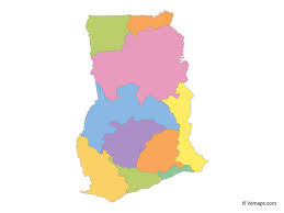 Multicolor Map Of Ghana With Regions Free Vector Maps Vector Free Map Vector Ghana Flag