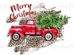 Christmas Red Truck Tree Leopard Digital Png Christmas Red Truck Christmas Truck Christmas Watercolor