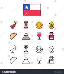 Chile Icons Set Traditional Chilean National Symbols 2 Styles Colored Cartoon Line Icons And Black Outlines Sponsored Icon Set National Symbols Line Icon