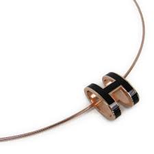 Hermes Pop H Lacquer Metal Women S Pendant Necklace Pink Gold Black