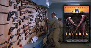 Tremors was released by universal pictures and stars kevin bacon, fred ward, finn carter, michael gross, and reba mcentire. The Gun Wall A Classic Scene From The Movie Tremors