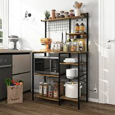 Metal Kitchen Shelf Rack Baker Rack Microwave Stand Large Coffee Bar Station Rustic Brown