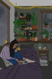 Rainy Day Reading Home Bedroom Christmas Lights Library Science Gardening Plants Digital Drawing Art Artist Trippy Psyched Art Psychedelic Art Illustration Art