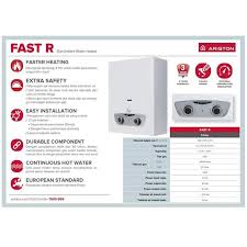 Spesifikasi alat pemanas ini memiliki kapasitas 6 liter yang bisa memanaskan air hingga suhu 75 derajat celcius. Water Heater Gas Ariston Fast R Shopee Indonesia