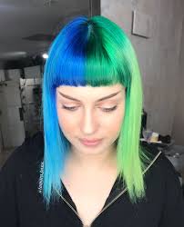 I like using ion color brilliance bright white creme lightener and ion 20 volume developer to achieve the right shade. Blue And Green Split Half And Half Hair Split Hair Hair Color Blue