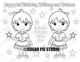 While not specifically designed as a card, this birthday girl coloring page can be used as a great birthday card if the words happy birthday are added. First Birthday Twins Twinkle Twinkle Little Star Birthday Party Favor Childrens Kids Coloring Page Activity Pdf Or Jpeg File