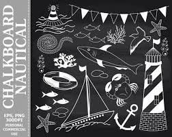 Buy 1 Get 1 Free Chalkboard Nautical Clip Art Fish Crab Bunting Boat Starfish Lighthouse Clip Art Commercial And Personal Us Art Chalk Art Chalkboard
